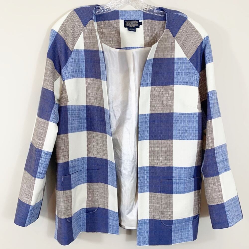 Pendleton Wool Cream/Blue/Brown Checker Open Blazer